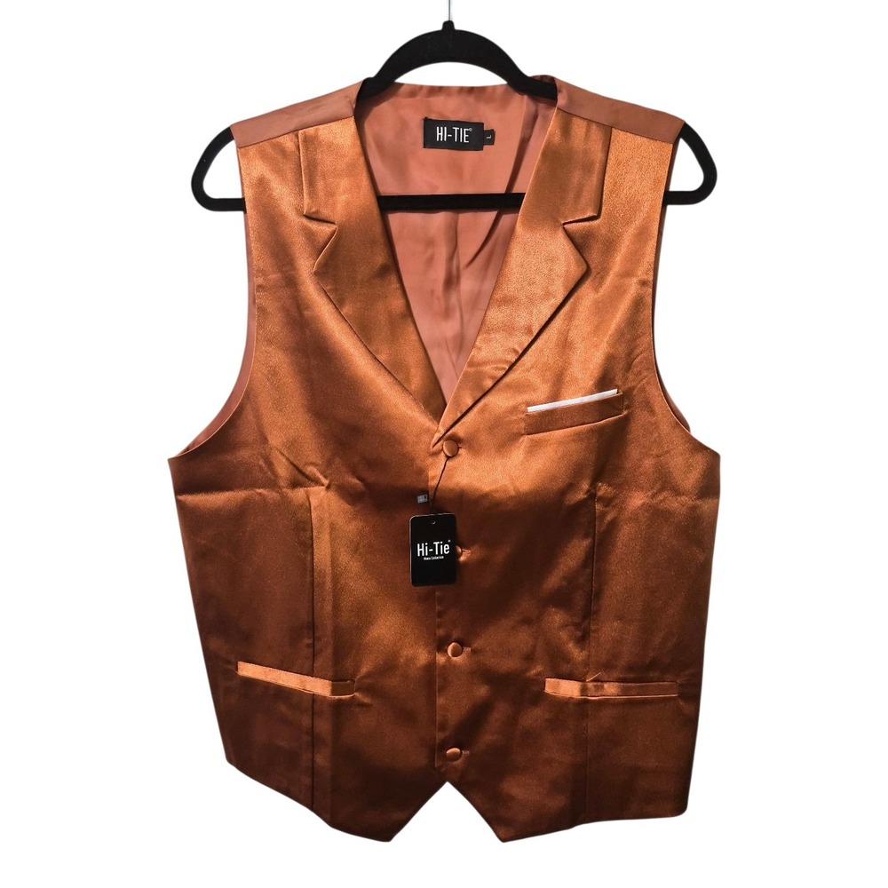 HI-TIE Copper Satin Vest Mens Silk Blend Sleeveless‎ Tailored Waistcoat NWT
